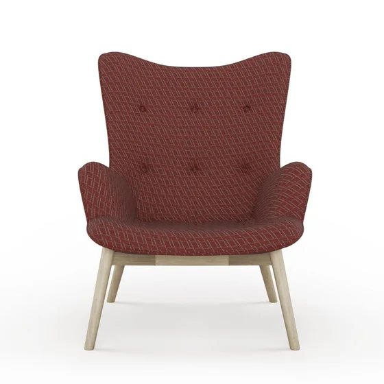 Photo of the fabric Leverett Chili swatch by James Dunlop. Use for Upholstery, Accessory. Style of Chenille, Geometric