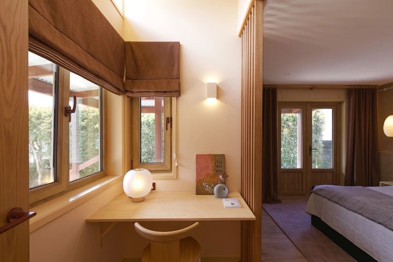 Curtains and Roman blinds in Banksia colour Brick by James Dunlop | Photograph by Jono Parker