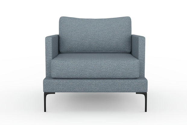 Photo of the fabric Grain Denim swatch by Mokum. Use for Upholstery, Accessory, Top of Bed. Style of Plain, Texture