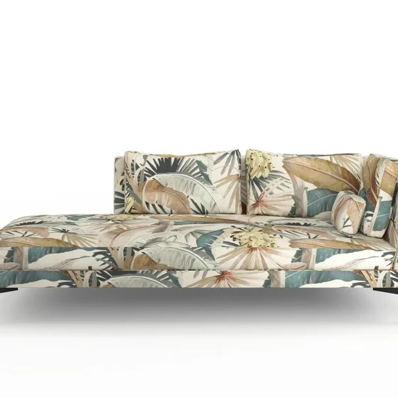 Photo of the fabric Tropicalia Gilver swatch by Catherine Martin by Mokum. Use for Upholstery, Accessory. Style of Floral And Botannical, Print