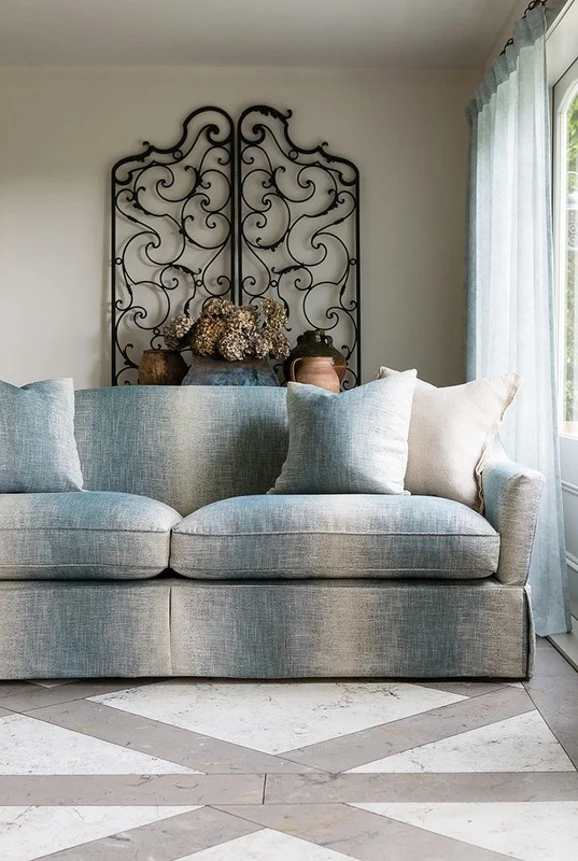 Photo of the fabric Maxime Truffle in situ by James Dunlop. Use for Upholstery, Accessory. Style of Stripe, Texture