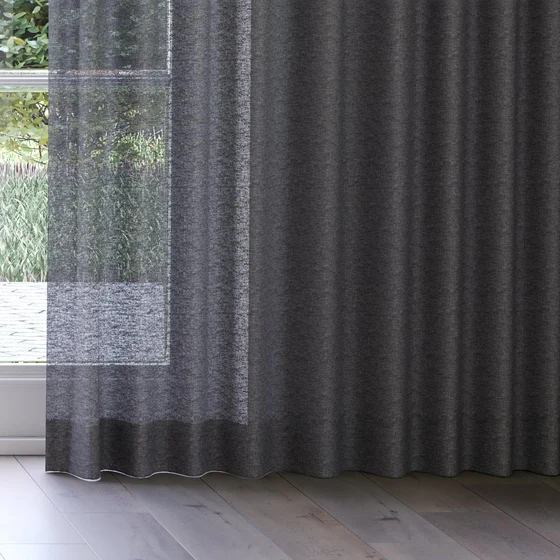 Photo of the fabric Shoji Charcoal swatch by Mokum. Use for Sheer Curtains. Style of Plain, Sheer