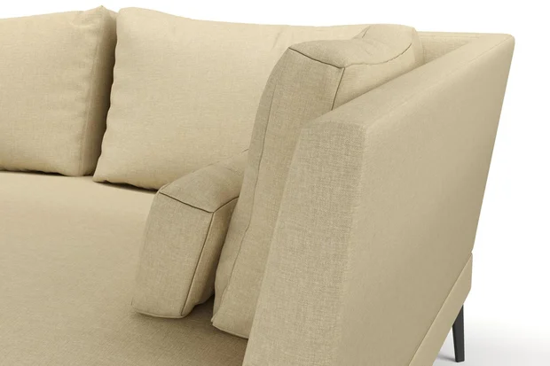Photo of the fabric Tahiti Sand swatch by Mokum FibreGuard. Use for Curtains, Upholstery, Accessory, Top of Bed. Style of Chenille, Plain