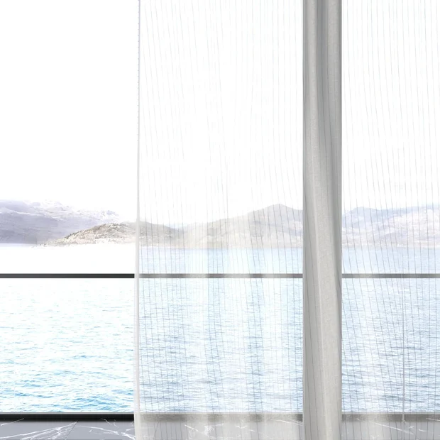 Photo of the fabric Nikau Stone swatch by James Dunlop. Use for Sheer Curtains. Style of Sheer, Stripe