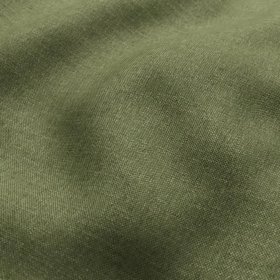 Photo of the fabric Perfecto Pesto swatch by Zepel FibreGuard. Use for Curtains, Upholstery, Accessory, Top of Bed. Style of Chenille, Plain