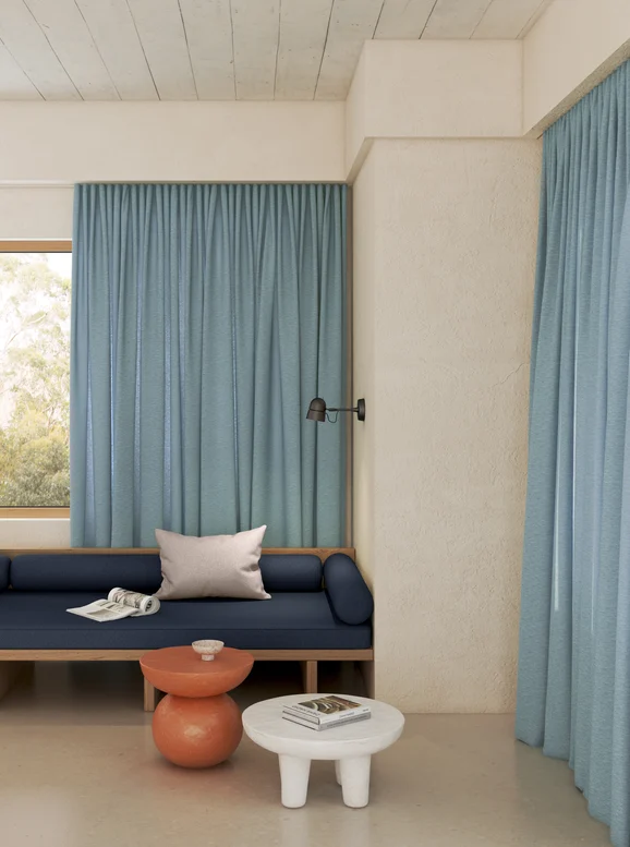 Photo of the fabric Zeal Cream in situ by Zepel. Use for Curtains, Accessory, Top of Bed. Style of Plain, Texture