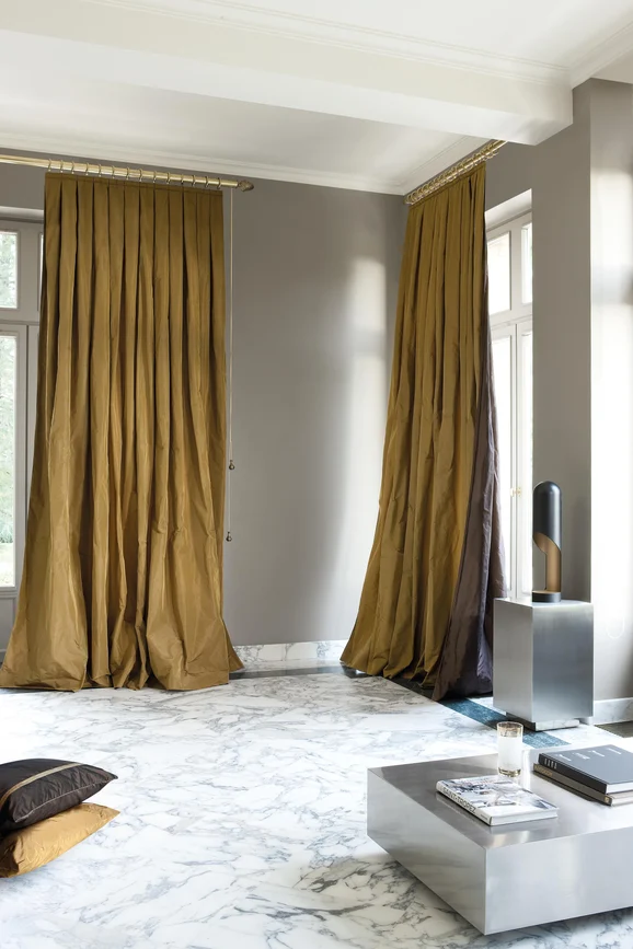 Photo of the fabric Catwalk Spa in situ by Zepel. Use for Curtains, Upholstery Light Duty, Accessory, Top of Bed. Style of Plain, Taffeta