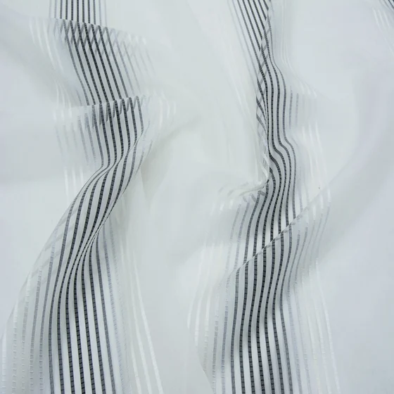 Photo of the fabric Spectrum II 14617 715 swatch by Fischbacher 1819. Use for Sheer Curtains. Style of Sheer, Stripe