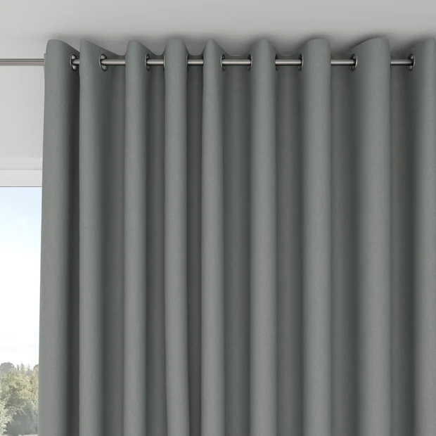 Photo of the fabric Infinite Celadon swatch by Mokum. Use for Curtains, Upholstery, Accessory, Top of Bed. Style of Plain, Texture