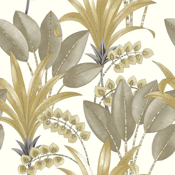 Photo of the fabric Palma Wallpaper 8641 8641 70 70 swatch by Casadeco. Use for Wall Covering. Style of Floral And Botannical