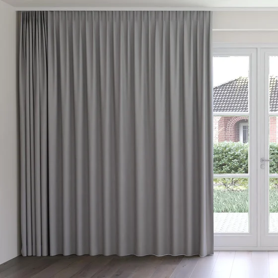 Photo of the fabric Oakley FR Charcoal swatch by James Dunlop. Use for Curtains. Style of Plain, Texture