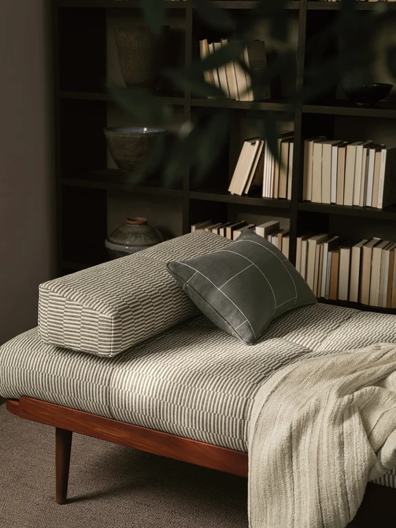 Photo of the fabric Sequel M705 01 in situ by Mark Alexander. . Style of Geometric, Taffeta