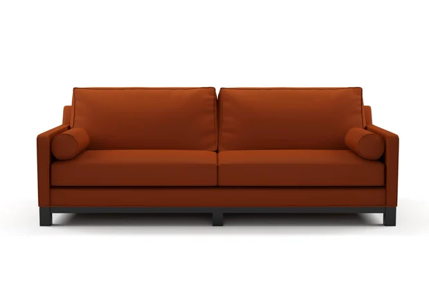 Photo of the fabric Vela Paprika swatch by James Dunlop FibreGuard. Use for Curtains, Upholstery, Accessory, Top of Bed. Style of Plain, Velvet