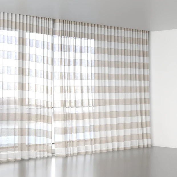 Photo of the fabric Long Beach Sand swatch by James Dunlop. Use for Sheer Curtains. Style of Sheer, Stripe
