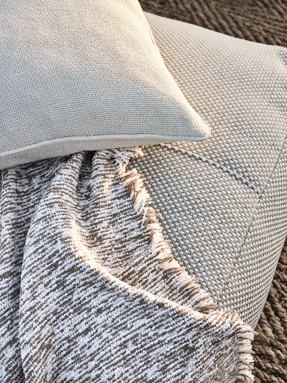 Photo of the fabric Buale Outdoor Z612 02 in situ by Zinc. Use for Upholstery, Accessory. Style of Geometric