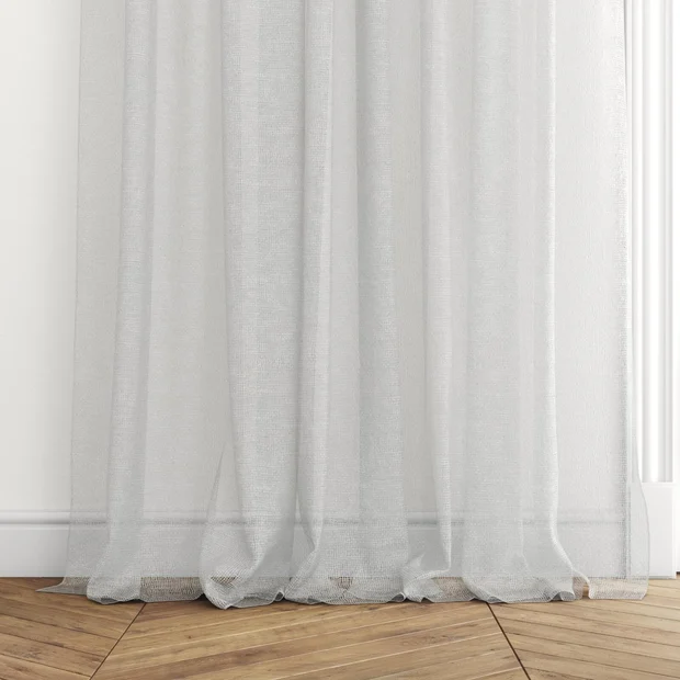 Photo of the fabric Kensho Silver swatch by Mokum. Use for Sheer Curtains. Style of Plain, Sheer