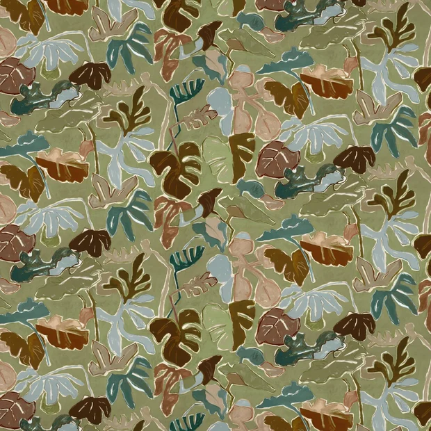 Photo of the fabric Papeete Paua swatch by Mokum. Use for Upholstery, Accessory. Style of Floral And Botannical, Print