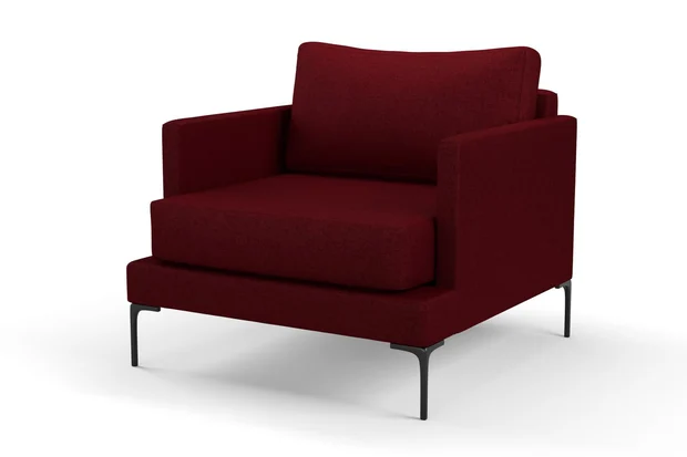 Photo of the fabric Tahiti Crimson swatch by Mokum FibreGuard. Use for Curtains, Upholstery, Accessory, Top of Bed. Style of Chenille, Plain