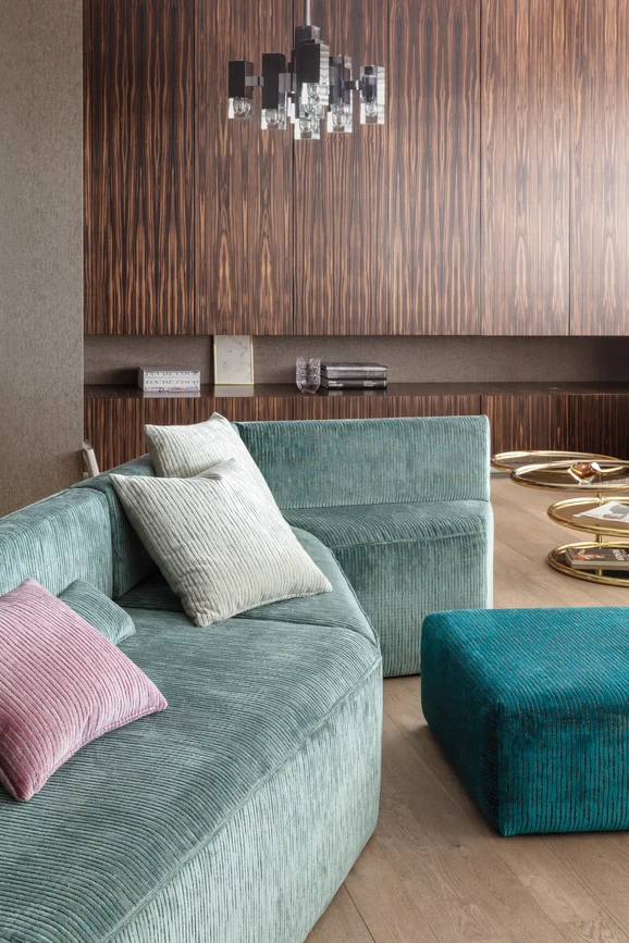 Photo of the fabric Mardi Gras Funghi in situ by Zepel. Use for Upholstery, Accessory, Top of Bed. Style of Abstract, Velvet