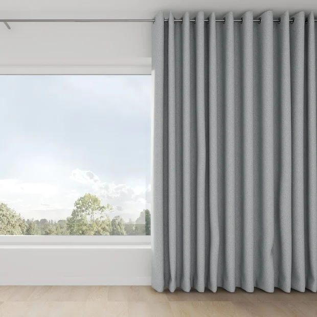 Photo of the fabric Bora Bora Glacier swatch by Mokum FibreGuard. Use for Curtains, Upholstery, Accessory. Style of Plain, Texture