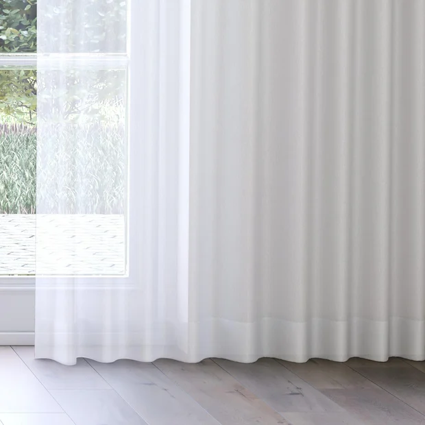 Photo of the fabric Malaga Stone swatch by James Dunlop Essentials. Use for Sheer Curtains. Style of Plain, Sheer