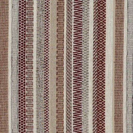 Photo of the fabric Nixon Garnet swatch by James Dunlop. Use for Upholstery, Accessory. Style of Stripe
