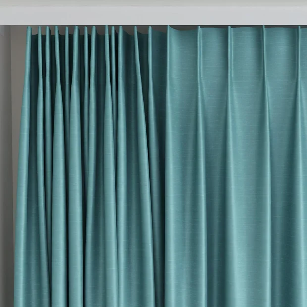 Photo of the fabric Luxe Lapis swatch by James Dunlop Essentials. Use for Curtains, Accessory, Top of Bed. Style of Plain, Texture