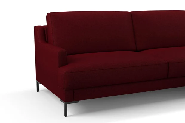 Photo of the fabric Tahiti Crimson swatch by Mokum FibreGuard. Use for Curtains, Upholstery, Accessory, Top of Bed. Style of Chenille, Plain