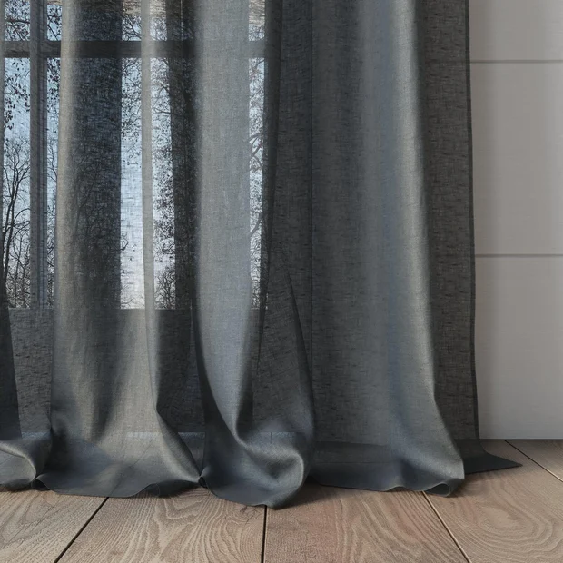 Photo of the fabric Kanso Stonewash Slate swatch by Mokum. Use for Sheer Curtains. Style of Plain, Sheer
