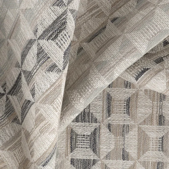 Photo of the fabric Rinca Sand swatch by Zepel FibreGuard. Use for Upholstery, Accessory, Top of Bed. Style of Geometric, Jacquard