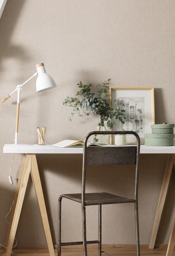 Photo of the fabric Linen Mat Uni Wallpaper 10322 40 76 in situ by James Dunlop. Use for Wall Covering. Style of Plain