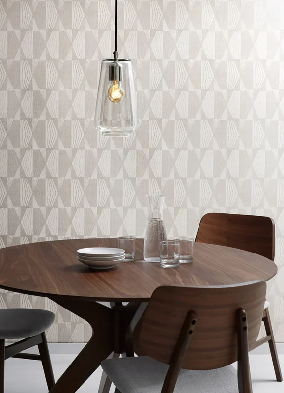 Photo of the fabric Kiondo Wallpaper Wp0005 505 in situ by Fischbacher 1819. Use for Wall Covering. Style of Geometric, Print
