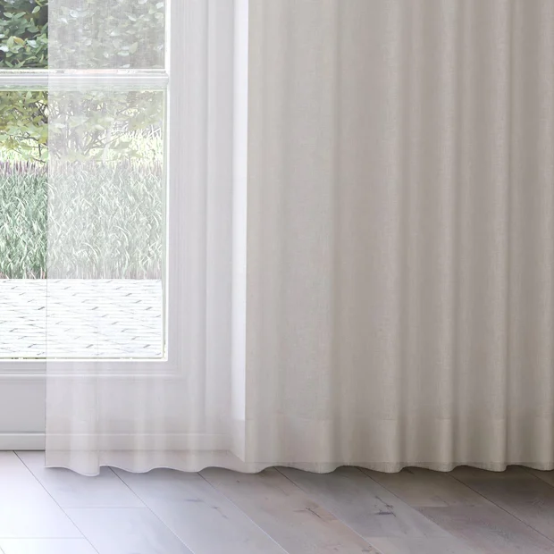Photo of the fabric Natura Recycled Sandstone swatch by Mokum. Use for Sheer Curtains. Style of Plain, Sheer