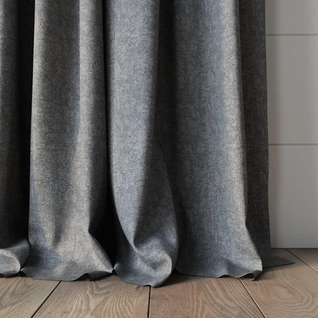 Photo of the fabric Avalon FR Blackout Steel swatch by James Dunlop Essentials. Use for Curtains. Style of Plain, Texture
