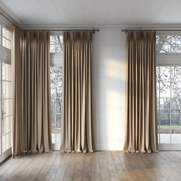 Photo of the fabric Luxe Walnut swatch by James Dunlop Essentials. Use for Curtains, Accessory, Top of Bed. Style of Plain, Texture