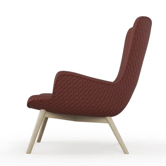 Photo of the fabric Leverett Chili swatch by James Dunlop. Use for Upholstery, Accessory. Style of Chenille, Geometric