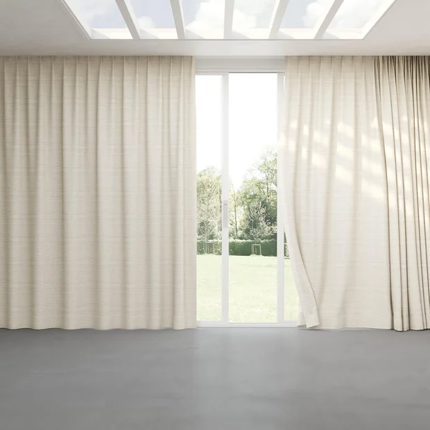 Photo of the fabric Tennessee Tussah Alabaster swatch by Catherine Martin by Mokum. Use for Curtains, Accessory. Style of Plain, Texture
