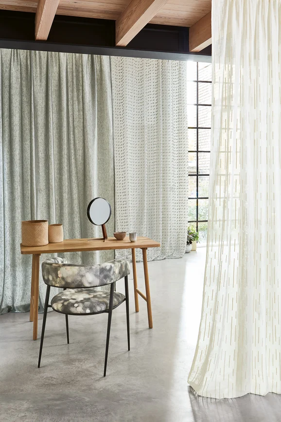 Photo of the fabric Maram V3413 06 in situ by Villa Nova. Use for Sheer Curtains. Style of Sheer, Stripe