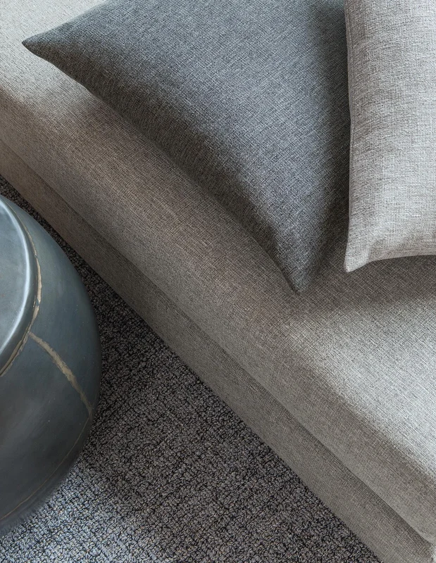 Photo of the fabric Outlander Pewter in situ by Zepel. Use for Curtains, Upholstery, Accessory, Top of Bed. Style of Plain, Texture