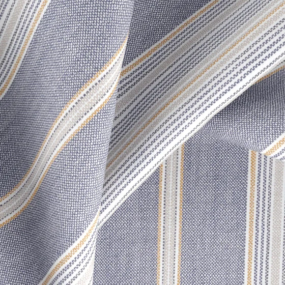 Photo of the fabric Chambray Multi Denim swatch by Zepel. Use for Curtains, Upholstery, Accessory. Style of Stripe, Taffeta