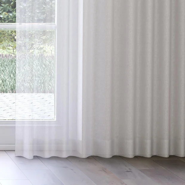 Photo of the fabric Enso Dove Grey swatch by Mokum. Use for Sheer Curtains. Style of Plain, Sheer