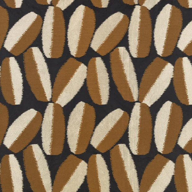 Photo of the fabric Timor 9164 02 swatch by Black Edition. Use for Curtains, Upholstery, Accessory. Style of Embroidery, Geometric