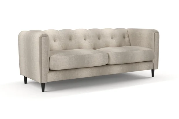 Photo of the fabric Maxime Truffle swatch by James Dunlop. Use for Upholstery, Accessory. Style of Stripe, Texture