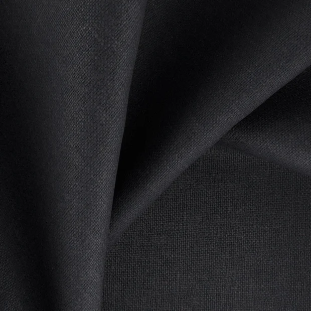 Photo of the fabric Kanvas Ebony swatch by Zepel FibreGuard. Use for Curtains, Upholstery, Accessory, Top of Bed. Style of Plain, Taffeta