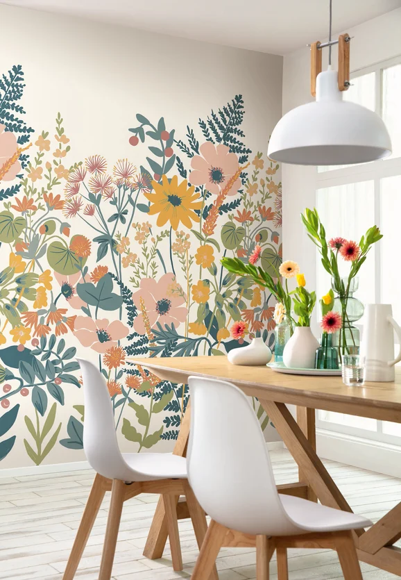 Photo of the fabric Hanna Panel 10237 10237 10 32 in situ by Casadeco. Use for Wall Covering, Wall Panel/Mural. Style of Floral And Botannical