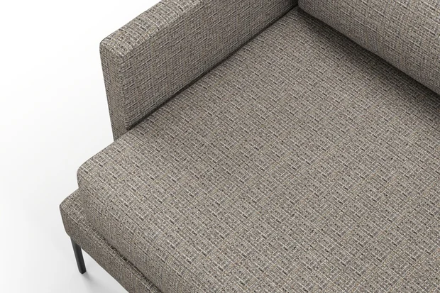 Photo of the fabric Gabrielle Truffle swatch by Mokum FibreGuard. Use for Upholstery, Accessory, Top of Bed. Style of Plain, Texture