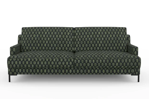Photo of the fabric Beverly Hills Emerald swatch by Catherine Martin by Mokum. Use for Upholstery, Accessory. Style of Geometric, Velvet