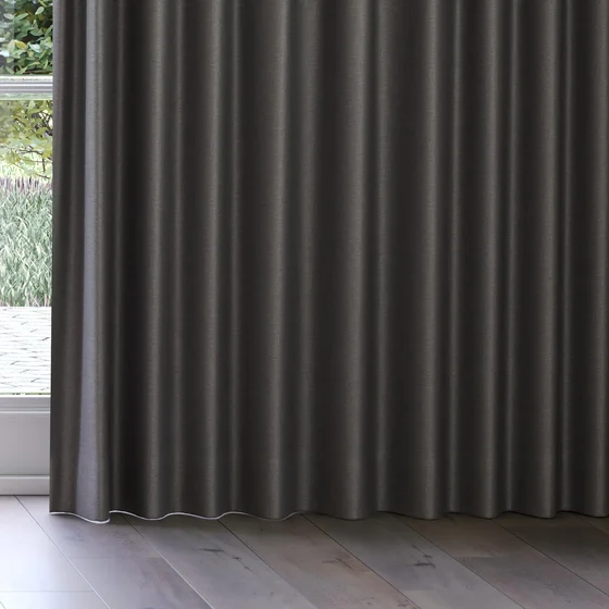 Photo of the fabric Eclipse FR Blackout Charcoal swatch by James Dunlop. Use for Curtains. Style of Blackout, Plain