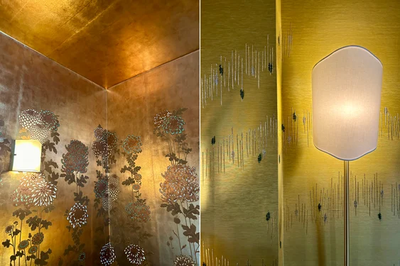 Gold leaf and embroidered wallcoverings by Fromental