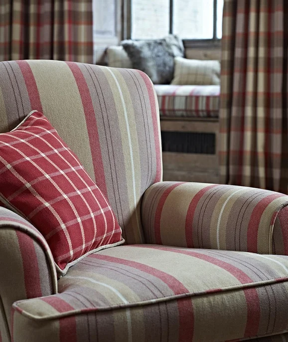 Photo of the fabric Loch Slate in situ by James Dunlop Indent. Use for Curtains, Upholstery, Accessory, Top of Bed
